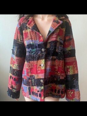 Chico's Multicolor Patchwork Button-Front Jacket